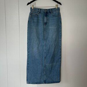 Glassons Australia blue denim maxi skirt back slit light wash size 6 💫